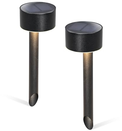 Esotec Solarleuchten Gartenleuchte Solar Steckleuchten Josie 2er Set 102942 | Solar Steckleuchten 2er Set, Aluminium schwarz, warmweiß 3000K, 80lm, bis 12Std, Akku wechselbar, Erdspieß, Höhe 24cm, IP44