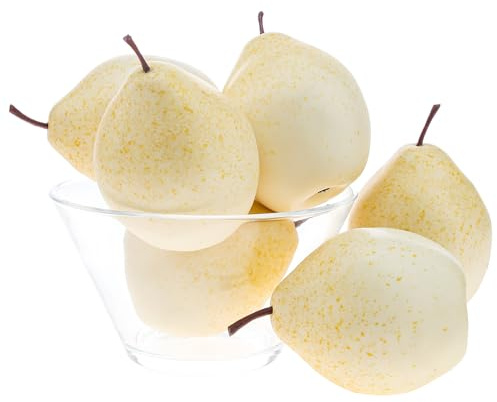 Funzhan 6 Pack Artificial White Pears, Fake Fruit for Fruit Bowl Decor