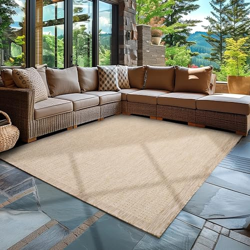 Carpettex In & Outdoor Teppich Wetterfest 80 x 250 cm Beige- Sisal Optik Balkon Teppich Waschbar, Wasserfest und Flachgewebe - Ideal als Teppich für Flur, Terrasse, Küchenläufer, Garten und Camping