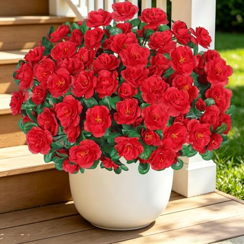 Weldomcor 8 buntar konstgjorda blommor, konstgjorda blommor som äkta för utomhus- och inomhusbruk, UV-resistent konstgjorda växter för utomhus, balkong, balkonglåda, hängande trädgårdsfönster,