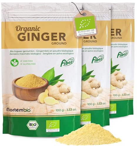 Nortembio Zenzero Biologico in Polvere 100 g. 100% Origine Naturale. Speciale per Infusi. Zenzero Secco Macinato Senza Additivi o Conservanti, Vegano e Senza Glutine. E-Book con Ricette Incluso.