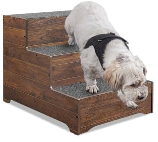 beeNbkks Dog Stairs Furniture, Extra Wide Wooden Pet Steps for Medium Large Dogs and Cats, Non-Slip Pet Ladder for Elderly Injured Pets Short Legged Puppy to Reach Couch Sofa High Bed Windowsill