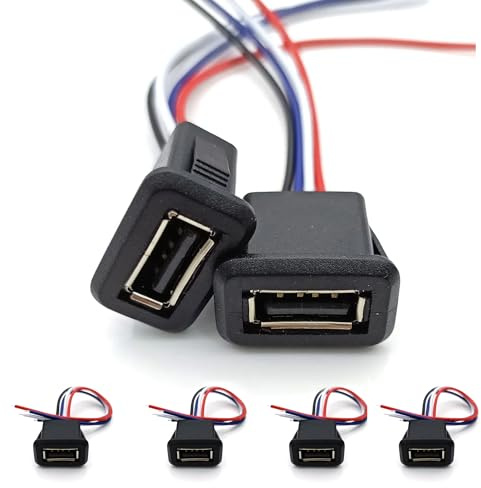JYCONNECTS Lot de 6 connecteurs USB-A femelle, 4 broches Micro USB-A femelle à souder avec 4 fils, charge rapide de type A femelle de type A avec boucle à cliquet