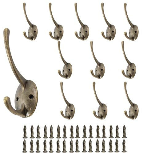 bociloy Wandhaken aus antikem Messing, Zinklegierung, Doppelzinken, Kleiderhaken, Kleiderhaken zum Aufhängen von Mantel, Kleidung, Hut, Tasche, Geldbörse, Handtuch, Schlüssel, Bademantel, Kappe,