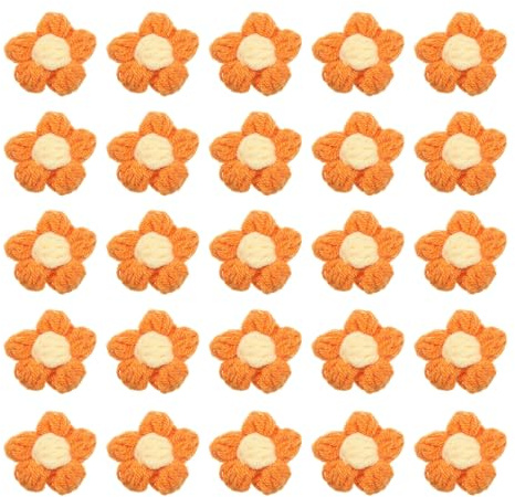 sourcing map 50 parches de flores para coser, pétalos florales de ganchillo hechos a mano, apliques de flores de ganchillo para bricolaje, ropa de pelo, boda, fiesta, manualidades, naranja y amarillo