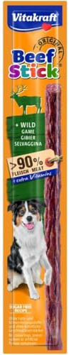 Vitakraft Beef Stick Wild, Hundeleckerli mit Wild, Fleischstick zum Belohnen, extra hoher Fleischanteil, Hundesnack, ohne Zusatz von Zucker (1x 12g) (Packung mit 8)