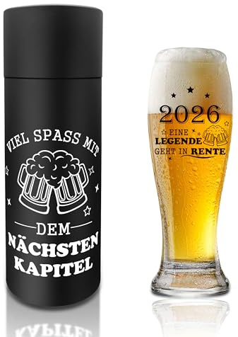 Bierglas Renteneintritt Geschenk Männer 2026, Rente Rentner Geschenk Mann | 720ml Bierglas mit Gravur: 2026, eine Legende geht in Rente, Abschiedsgeschenk Kollegen Pension Ruhestand Geschenke Mann