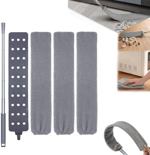 Gap Dust Cleaner Retractable Microfiber Gap Dust Brush,Retractable Gap Dust Cleaner,Flexible Flat Gap Duster ,with Extension Pole Replacement Cloth Cover for Under Appliances Sofa Bed Furniture