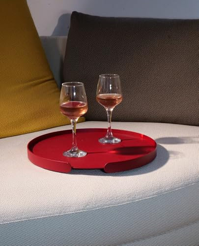 Tablett Outdoor Aluminium wetterfest – LILO, rundes Metalltablett Ø 38 cm, stabil & pflegeleicht, spülmaschinenfest & Kratzfest, für Wohnzimmer, Küche, Balkon & Garten, Made in EU (Purpurrot)