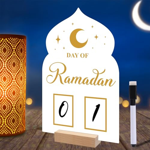 TZEKING Ramadan Kalender Countdown,30 Tage Eid Mubarak Kalender,Handgeschriebener Countdown Kalender,Acrylic,DIY Gebet Ramadan Mubarak Deko,Ramadan Kalender Home Party Dekoration Craft Ornament