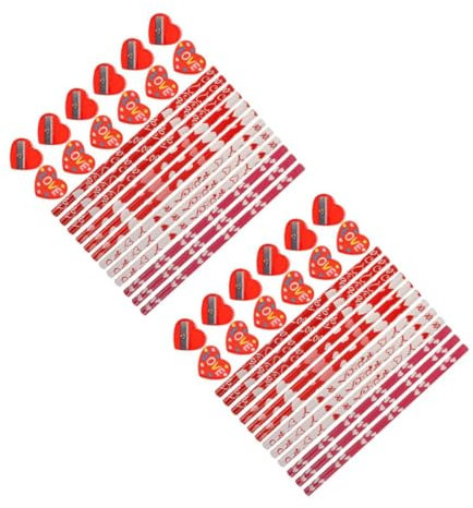 Lurrose 2 Sätze Valentinstag Bleistift Schreibwaren Brautdusche Spiele Das Goldener Stift Etikett Herz Rosa Bausatz Gefälligkeiten Radiergummis Party Smencils Plastik 60 Stück * 2