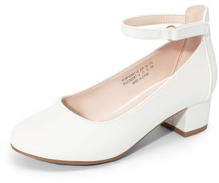 DREAM PAIRS Ballerine Bambina con Tacco Alto e Cinturino alla Caviglia, Scarpe Eleganti da Principessa per Feste e Matrimoni, per Bambine Grandi,Size 30,Bianco,KKUMPU2502