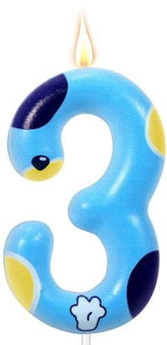 Vela de Cumpleaños con Forma de Pata de Perro Azul, Bonita Velas de Cumpleaños con Temática de Pata de Perro Velas de Cumpleaños Numeros para Niños y Niñas (Número 3)