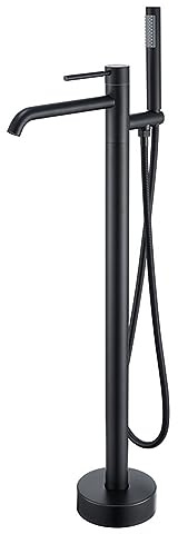 Modern Bath Mixer Tap with Shower Waterfall Bathroom Tub Tap Freestanding Bathtub Single Handle Freestanding Bathtub Faucet 360° Rotate Bathroom Tap Black