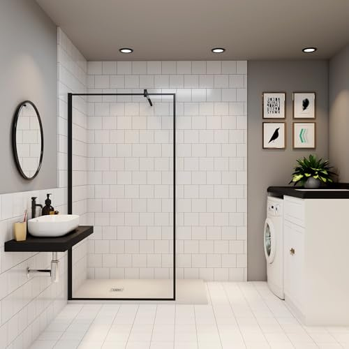 Paroi de douche à l'italienne 90cm en 8mm verre trempé anticalcaire AICA paroi de douche noire Hauteur 200cm avec barre de fixation en carré 90cm