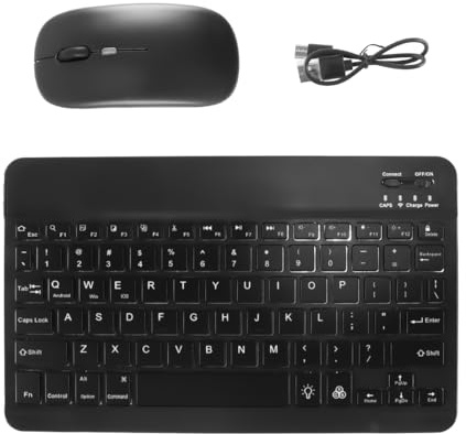 Gorise 10-Zoll-Bluetooth-Tastatur- und -Maus-Set, leise, wiederaufladbare kabellose Tastatur und Maus mit 7-farbiger Hintergrundbeleuchtung, kompatibel mit Win10/Android 10/OS 13 und höher