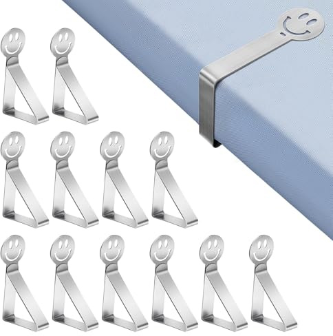 Arvoni 12 Pinzas Sujeta Manteles de Acero Inoxidable, Sujeta Manteles de Mesa Exterior para Mesas Gruesas, Pinzas Manteles con Diseño de Sonrisa, Sujeta para Jardín, Restaurante, Familia