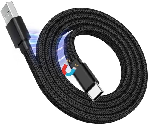 Magtame Magnetic USB-A to USB-C Cable, Coiled Flat Fast Charging Lead 1m | Magnetic Self-coiling cable,nylon-braided,Neat & tangle-free,3A Fast charging&480Mbps data sync for Samsung,Pad&USB-C devices