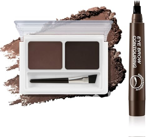 Boobeen Kit à sourcils, Poudre à sourcils 2 couleurs et Stylo à sourcil à pointe à 4 dents, Longue durée, imperméable et anti-écrasement pour des sourcil naturels et volumineux, avec pinceau