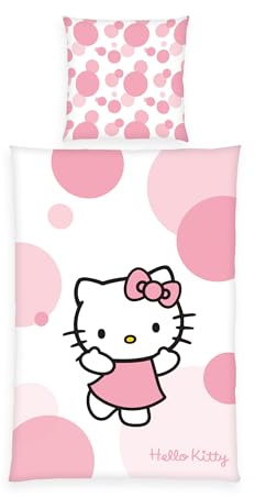 Herding Hello Kitty Bettwäsche-Set, Wendemotiv, Kopfkissenbezug 70 x 90 cm, Bettbezug 140 x 200 cm, Mit Reißverschluss, 100% Baumwolle/Renforcé