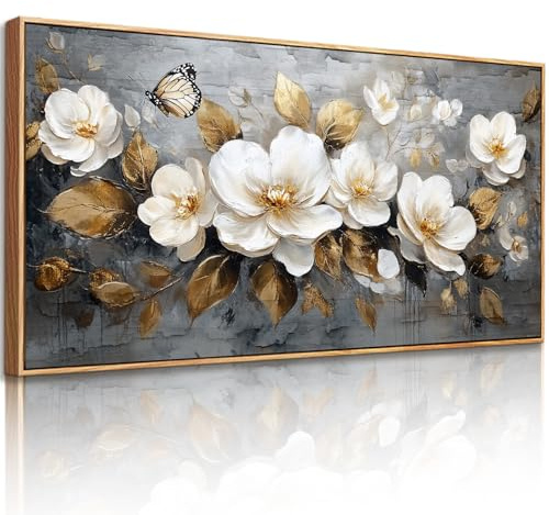 JHHUAMO Natural Cuadro con Marco Flores Dormitorio Salon 50x100 cm | Motivo Floral Vintage, Impresión Alta Definición, Tamaño Grande, Fácil Colgado, Artesanía Exquisita, Uso Versátil