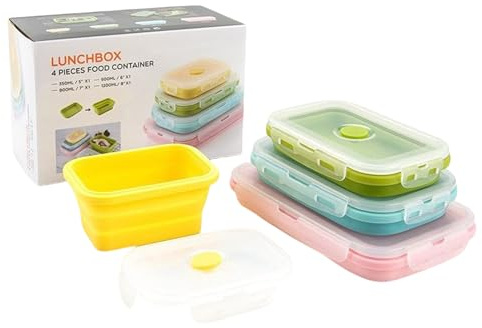 Generisch Contenitore in silicone per alimenti, 4 contenitori per il pranzo in silicone, impilabili, ermetici, per