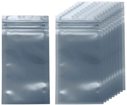 HARFINGTON 50pcs Antistatic Bags 2.4 x 4.7 Double-Layer Anti Static Resealable ESD Shielding Bag for GPU Hard Drive HDD SSD LED Lights Electronic Device, Semi-Transparent Dark Grey