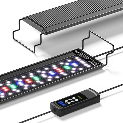 hygger Fish Tank LED Light, 60W Aquarium Light Full Spectrum with Multi-Color Timer, 24/7 Natural Mode Aquarium Plant Light Adjustable Brightness, Aquarium Lighting with Extendable Brackets