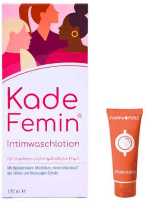 KadeFemin Intimwaschlotion 1x 125 ml I Sanfte Intimpflege für trockene & sensible Haut I Mit Hyaluronsäure & Milchsäure I pH-hautneutral, vegan & duftstofffrei I Spar-Set plus Pharma Perle give-away