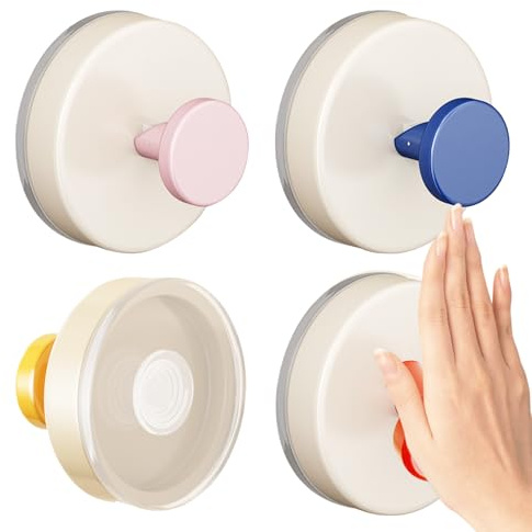 Hoadyush 4 Pezzi Colorati Ganci Adesivi, Riutilizzabili Adesivo Forte Ganci a Ventosa, Non Necessitano di Foratura, Adatti per Piastrelle, Cucine, Bagni e Docce