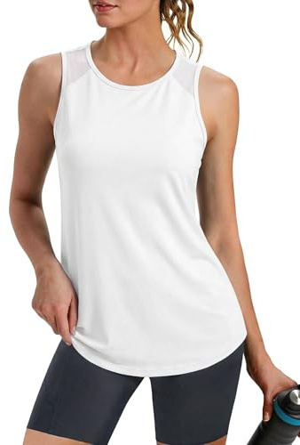 Crewhpo Camiseta Deportiva Mujer sin Mangas Espalda de Malla Fitness Yoga