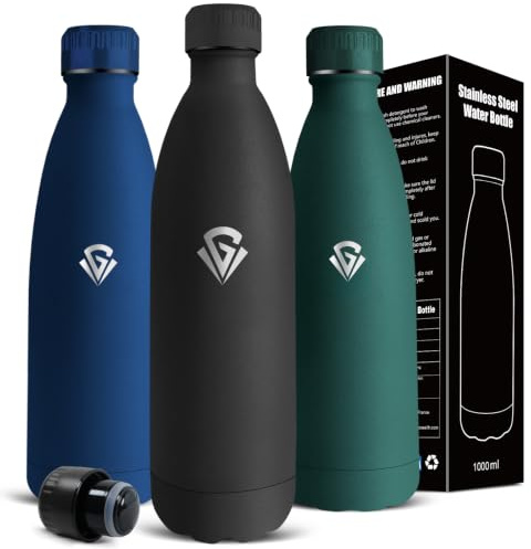 Borraccia Termica, Borraccia 1 litro, Senza BPA, Borraccie Acciaio Inox, Senza Perdite, Bottiglia Termica, Acciaio Inossidabile 18/8, Borracce per Picnic, Escursionismo, Arrampicata, Ufficio