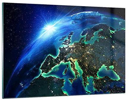 Quadri Moderni Soggiorno Notte spazio mondo vista Quadro su Vetro 120x80cm Stampe da Parete in Vetro Camera da Letto Cucina 1 pezzo Wall Art Grandi XXL Decorazione Murale Immagini GAA120x80-2816