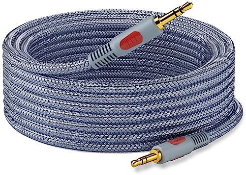 Ruaeoda 3.5mm Aux Audio Cable 30 ft, AUX Cord Braid 3.5mm to 3.5 mm Stereo Audio Cable 1/8 Shielded AUX Headphone Cable Extension Male to Male Outdoor Auxillary Stereo Audio Cable Cord