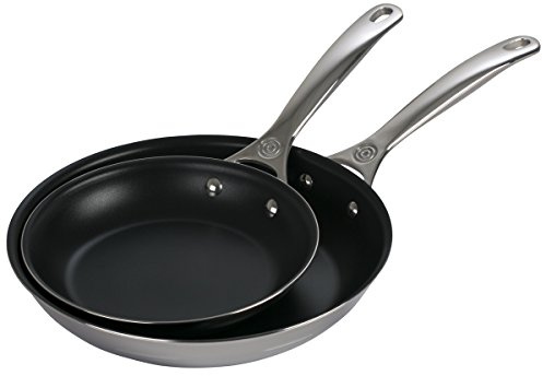 LE CREUSET Signature Stainless Steel Non-Stick Frying Pan Set, 2 Pieces, Diameter 20 cm, Diameter 26 cm, Silver, SSP14102
