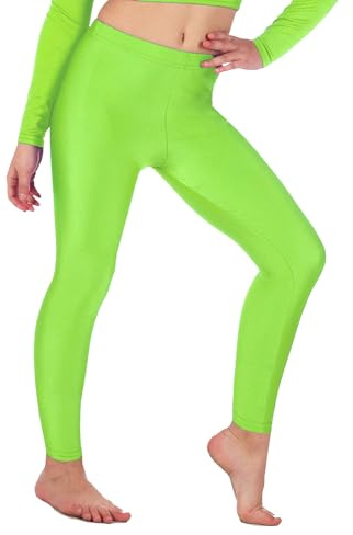 Re Tech UK Leggings elásticos para niña - Largo hasta el Tobillo - Licra Brillante - Colores Fluorescentes - Verde Fluorescente - 7-8 años