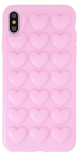 DMaos for iPhone Xs Max Case for Women, 3D Pop Bubble Heart Kawaii Gel Cover, Cute Girly for iPhone 10s Max 6.5 inch - Pink