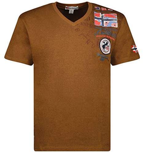 Geographical Norway JOTHAM Herren T-Shirt Baumwolle T-Shirt Classic T-Shirt mit Logo – Kurzarm – V-Ausschnitt Regular Fit Herren Basic (Khaki, XL)