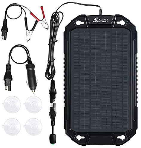 Sunway Solar Chargeur et mainteneur de batterie de voiture 12 V 8 W Panneau solaire Kit de chargeur portable étanche pour automobile, camping-car, bateau, camion, moto, remorque, tracteur, sports