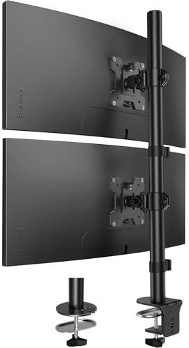 HUANUO Vertical Dual Monitor Mount, Stacked Monitor Stand for 2 Monitors with Height Adjustment Computer Monitor Arm Supports Two 17 to 32 Inch with C Clamp Each Desk Mount Hold up to 17.6lbs