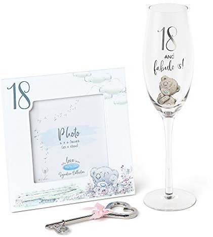 Me to You Tatty Teddy 18th Birthday Gift Set with Champagne Flute, Photo Frame and Keepsake Key - Official Collection, White