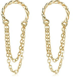 Reffeer Boucles d'oreilles en argent sterling 925 massif avec chaîne enroulée cartilage pour femmes et filles - Boucles d'oreilles minimalistes sans piercing, 1.4 inch, Argent sterling, Pas de gemme