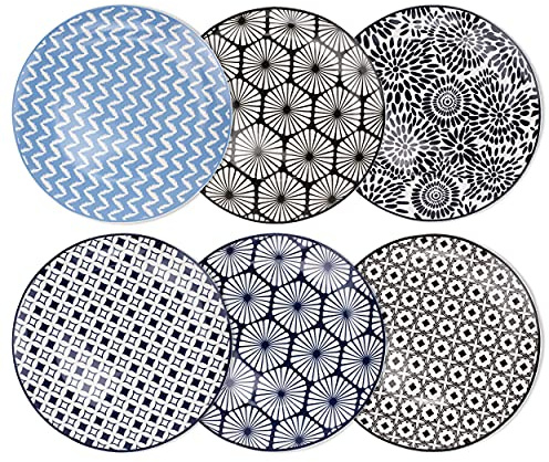 BESCH Juego de 6 Platos Vajillas Llanos Modernos Decorativos de Porcelana con Estilo Sevilla, Ø 26.5x2cm
