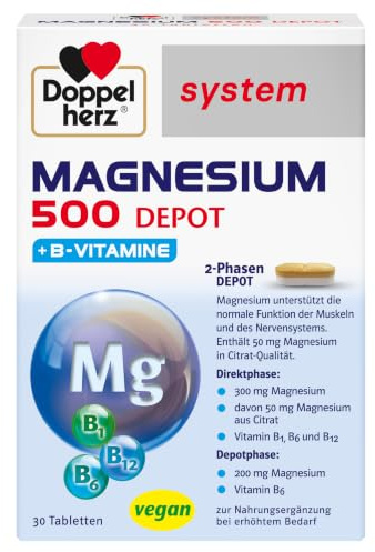 Doppelherz system Magnesium 500 Depot – Hochdosiertes Magnesium als Beitrag zur normalen Muskelfunktion – 30 Tabletten