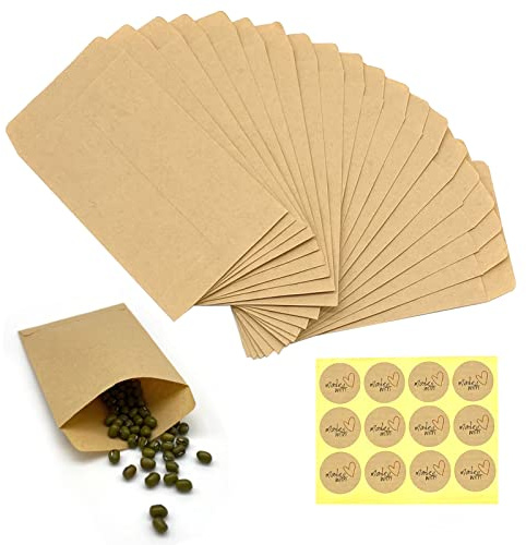 100 stycken små fröpåsar 6 x 10 cm mini papperspåsar bruna kraftpapperspåsar för gästgåvor, jul, myntslag, godis, smycken