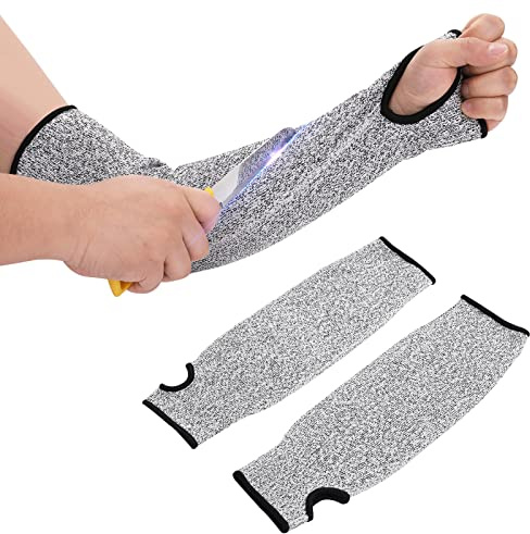 Yolev 1 par skärbeständiga ärmar med tumhål, snedstrecksbeständiga säkerhetsskyddande armärmar, nivå 5, skydd för trädgård, kök, lantbruk, Grå, 2 Count (Pack of 1)