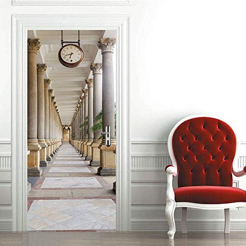 LuSeven stickers paroi de douche Promenade colonne romaine horloge moderne 90x215cm(35.43 inches * 84.64 inches) Sticker De Porte Trompe l'oeil Effet 3D Intérieure Papier Peint Peintures Imperméable A
