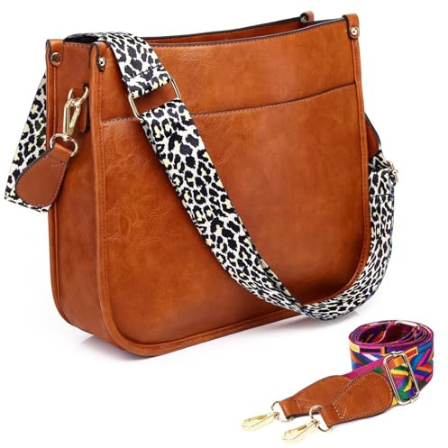 AUYOCO Vegan Leather Crossbody Bags for Women, Crossbody Purse with 2 Guitar Straps Zipped Pockets Handbag Shoulder Bag