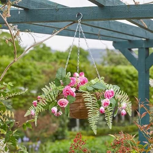garden mile Hängeampel, künstliche Blumen, Gartendekoration, künstliche Blumen und Laub, Hängekette, bunt, für drinnen und draußen, Terrasse, Haus, Garten, wetter- und UV-beständig (Pink Perfection)