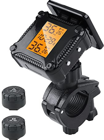 Jansite Reifendruckkontrollsystem Motorrad TPMS Kabelloser Motorrad Solar/USB-Aufladung Einstellbare Helligkeit Tpms Motorrad mit LCD-Display 2 Externen Wasserdicht Sensore Auto-Alarmsystem